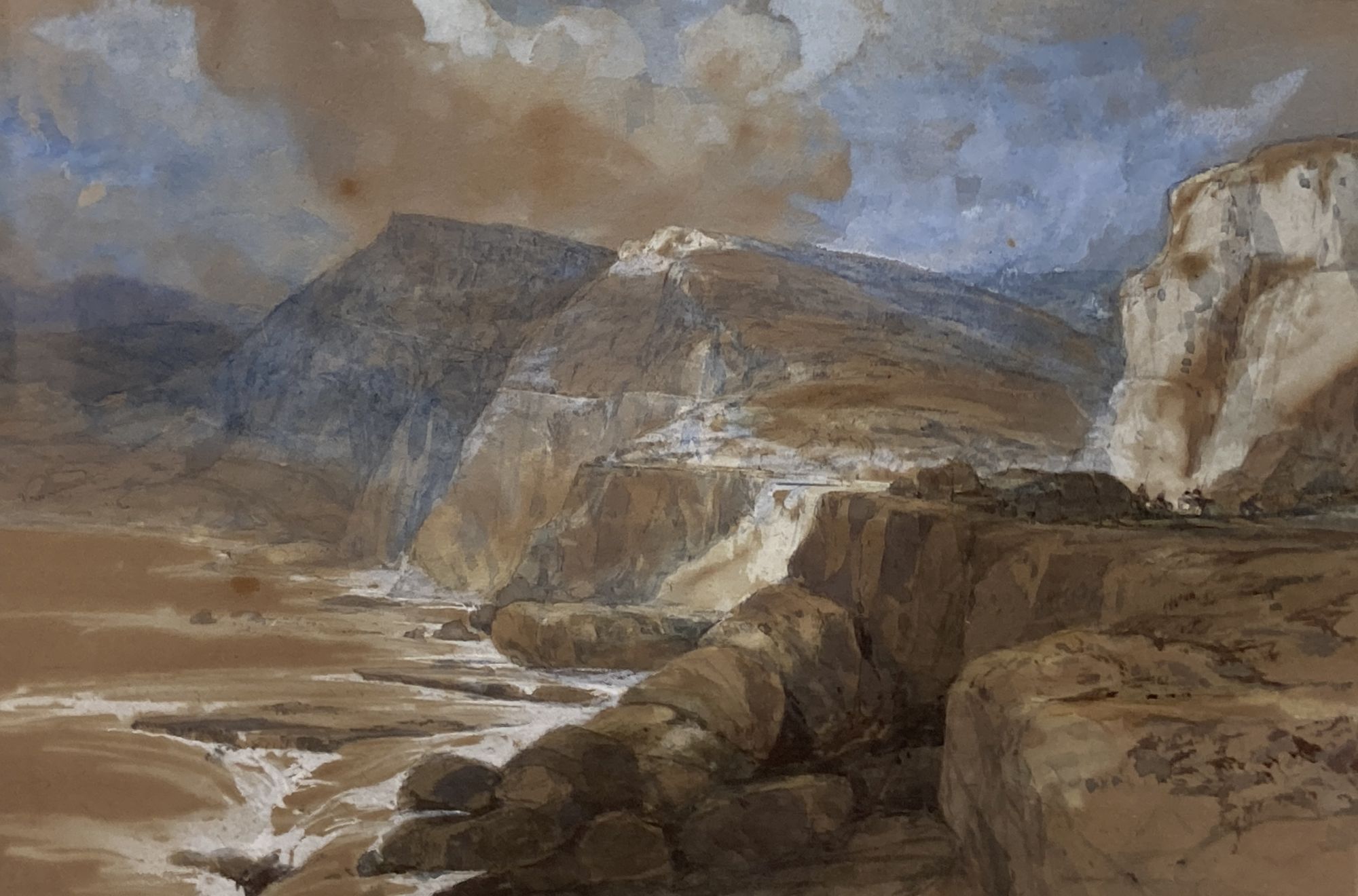 19th century English School, watercolour, Mountain scene, indistinctly inscribed ... Bianco, 23 x 33cm